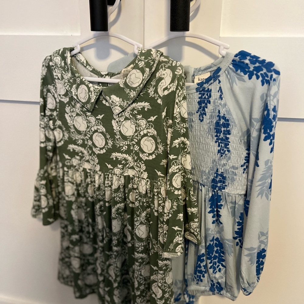 Kate Quinn Bamboo - Green World Peace Dresses & Blue Wisteria Smocked Bubble duo